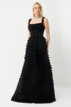 Elegant Tiered Ruffle Couture Long Evening Gown - 8003