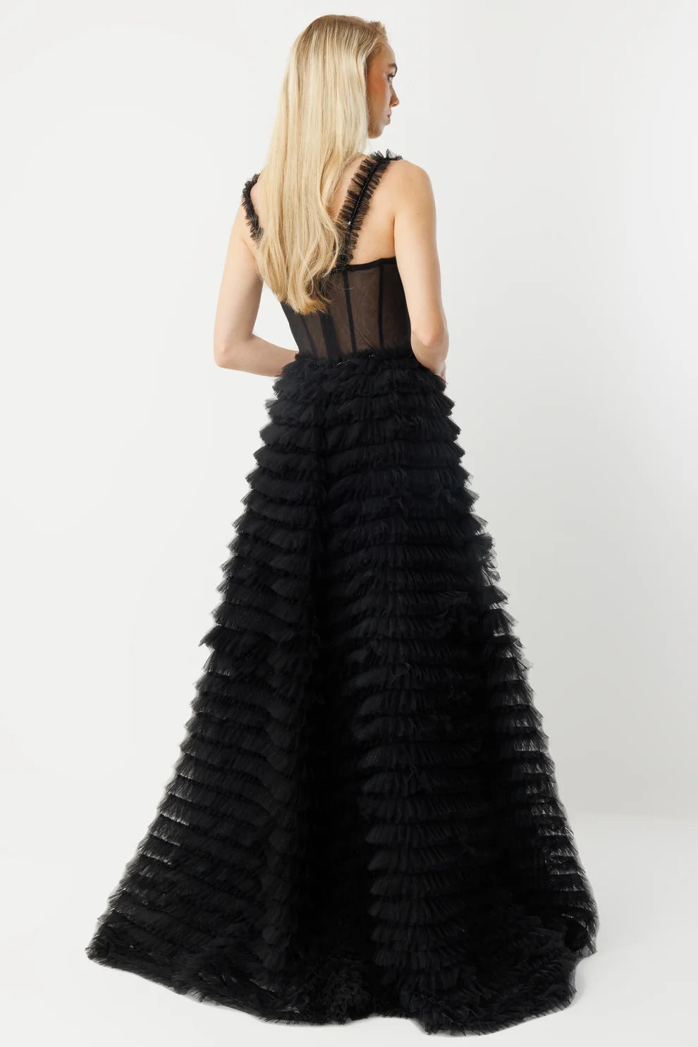 Elegant Tiered Ruffle Couture Long Evening Gown - 8003