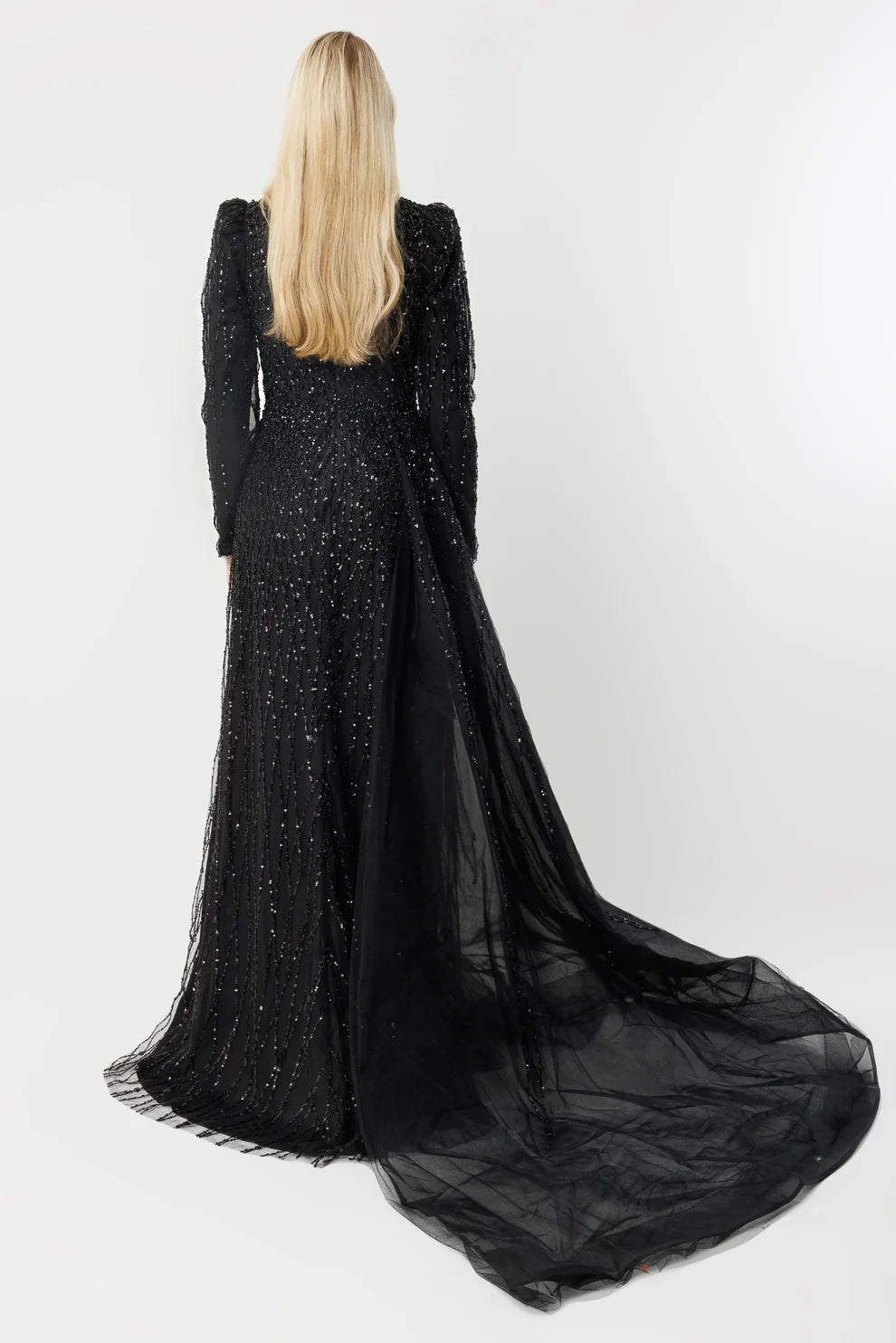 Sparkly Black Evening Gown - 8002
