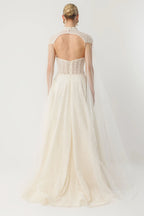 Ecru Sparkle Couture Evening Dress - 8012