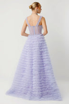 Elegant Long Evening Dress with Tiered Ruffles - 8006