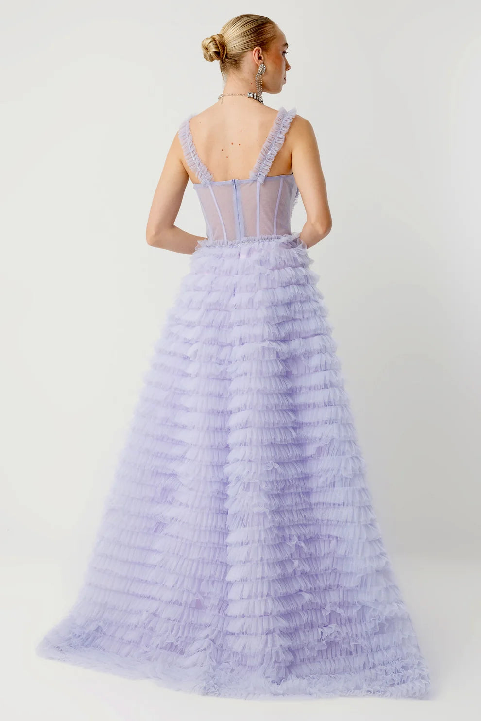 Elegant Long Evening Dress with Tiered Ruffles - 8006