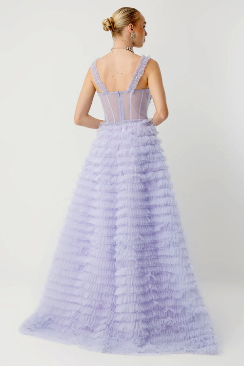 Elegant Long Evening Dress with Tiered Ruffles - 8006
