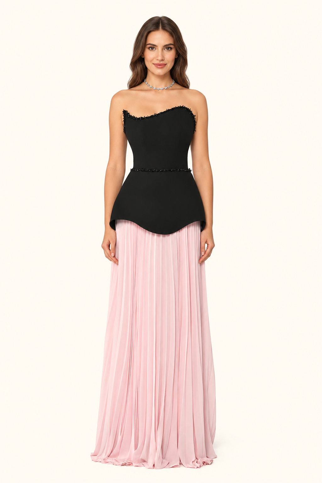 Liora — Strapless Chiffon Evening Gown - 307