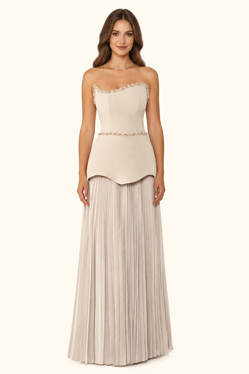 Liora — Strapless Chiffon Evening Gown - 307
